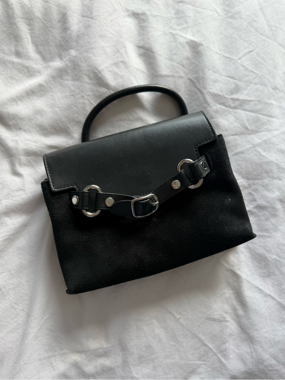 Alexander Wang Black Italian Leather Suede Buckle Top Handle Flap Attica Kelly - Picture 3 of 11